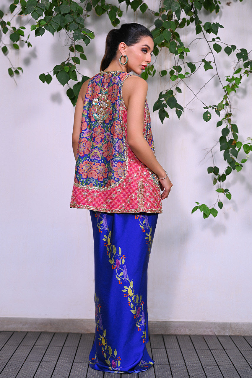 Cobalt Blue Gota Embroidered Charmeuse Skirt & Jacket (3-Piece) - Image 8