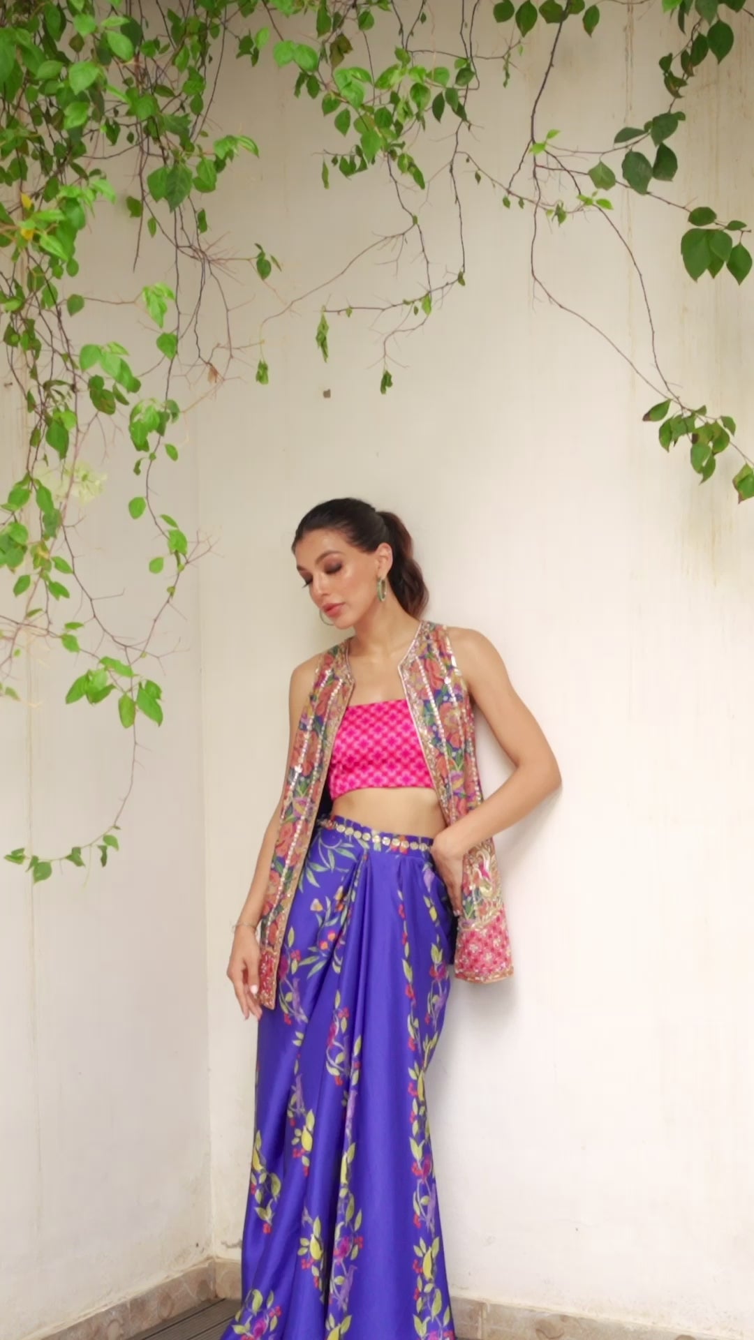 Cobalt Blue Gota Embroidered Charmeuse Skirt & Jacket (3-Piece) - Image 9