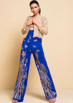 Electric Blue Embroidered Tissue & Rawsilk Pant Set (3-Piece) - Image 4