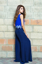 Blue Needlepoint Embroidered Georgette Chiffon Tunic (2-Piece) - Image 2