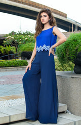 Blue Needlepoint Embroidered Georgette Chiffon Tunic (2-Piece) - Image 4