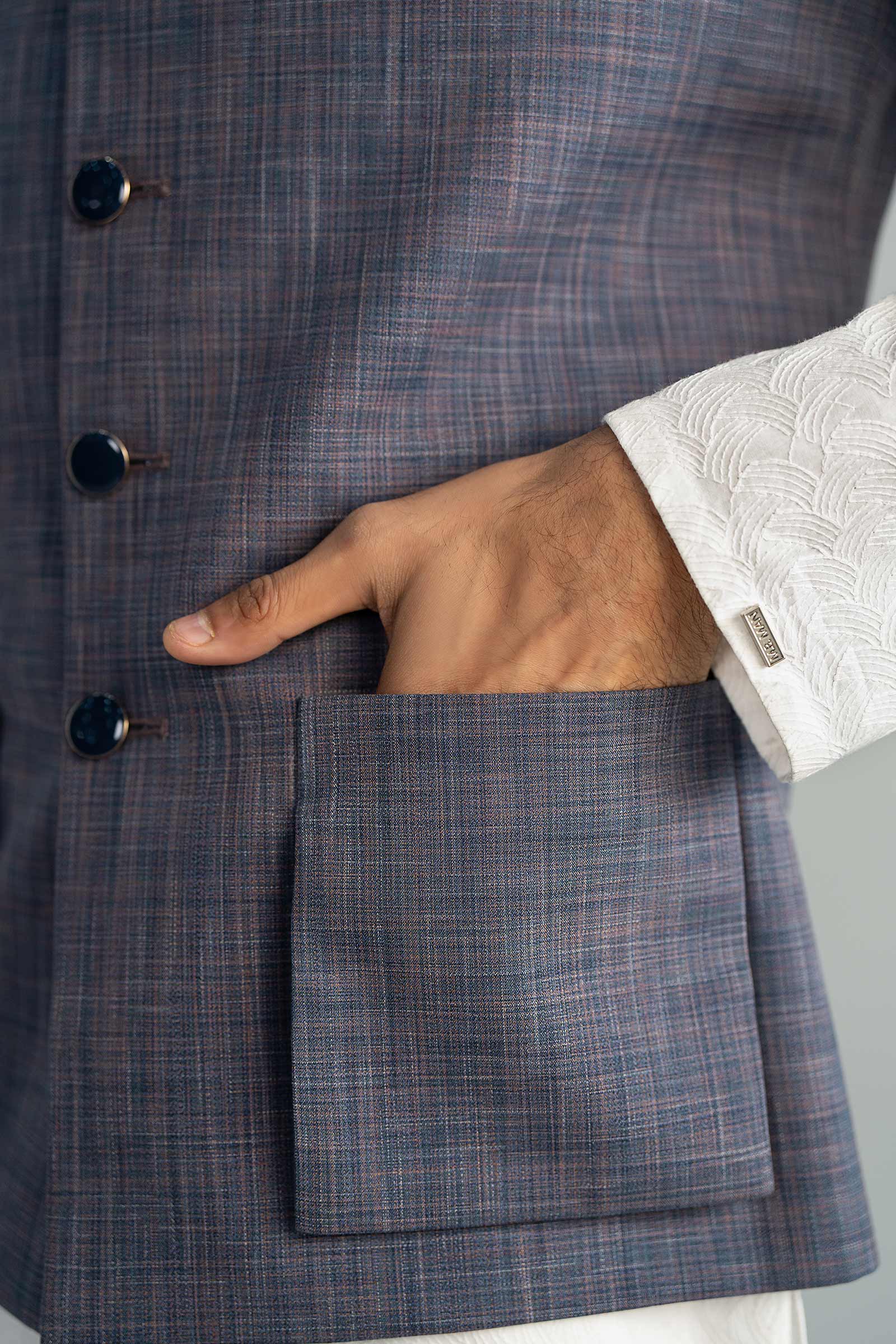 Indigo Blended Fabric Waistcoat (2-Piece) - Image 4