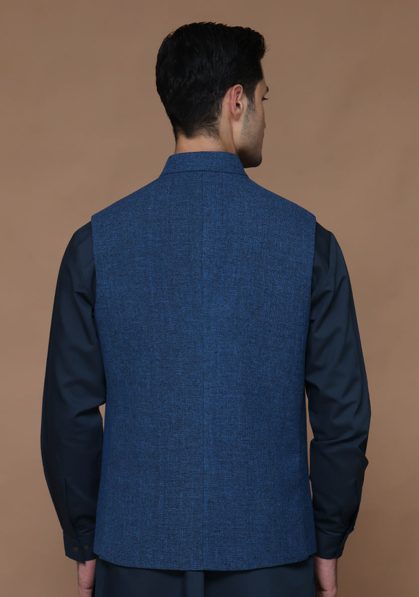 Baleine Blue Jute Blend Waistcoat (1-Pc) - Image 4