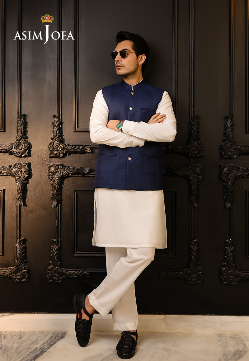 Dark Blue Blended Waistcoat Kurta Set (3-Piece) - Image 3