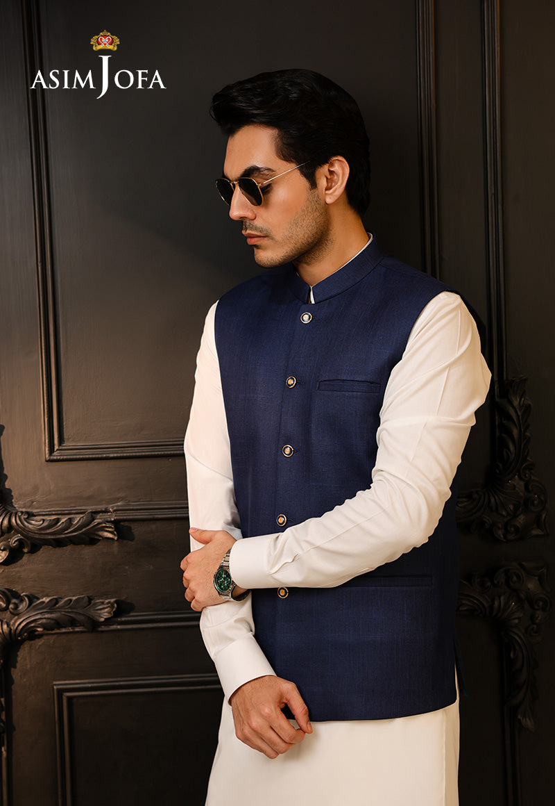 Dark Blue Blended Waistcoat Kurta Set (3-Piece) - Image 4
