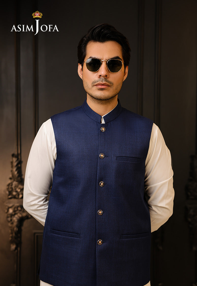 Dark Blue Blended Waistcoat Kurta Set (3-Piece) - Image 5