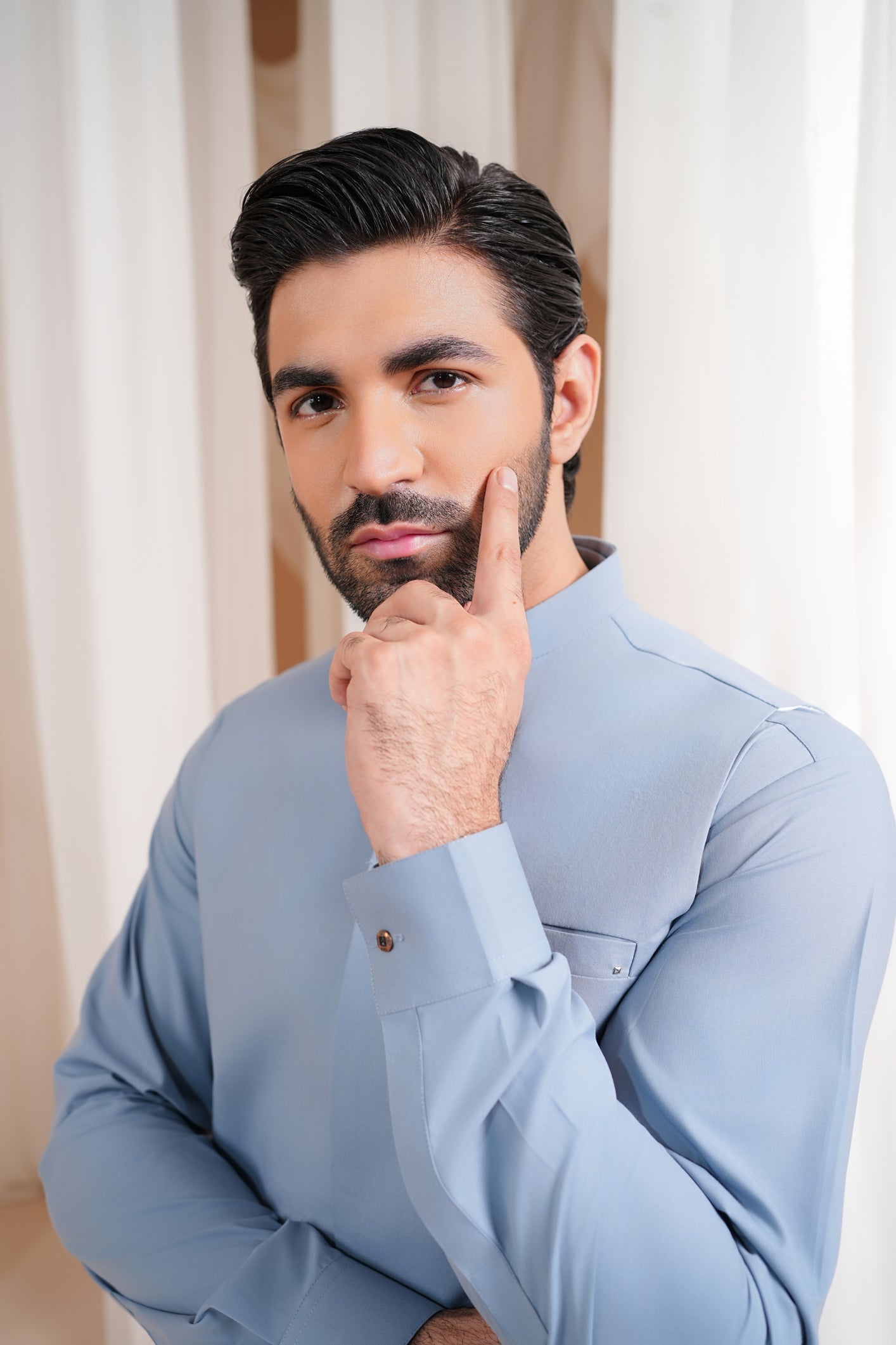 Sapphire Blue Luxury Blended Waistcoat Kurta (3-Piece) - Image 4