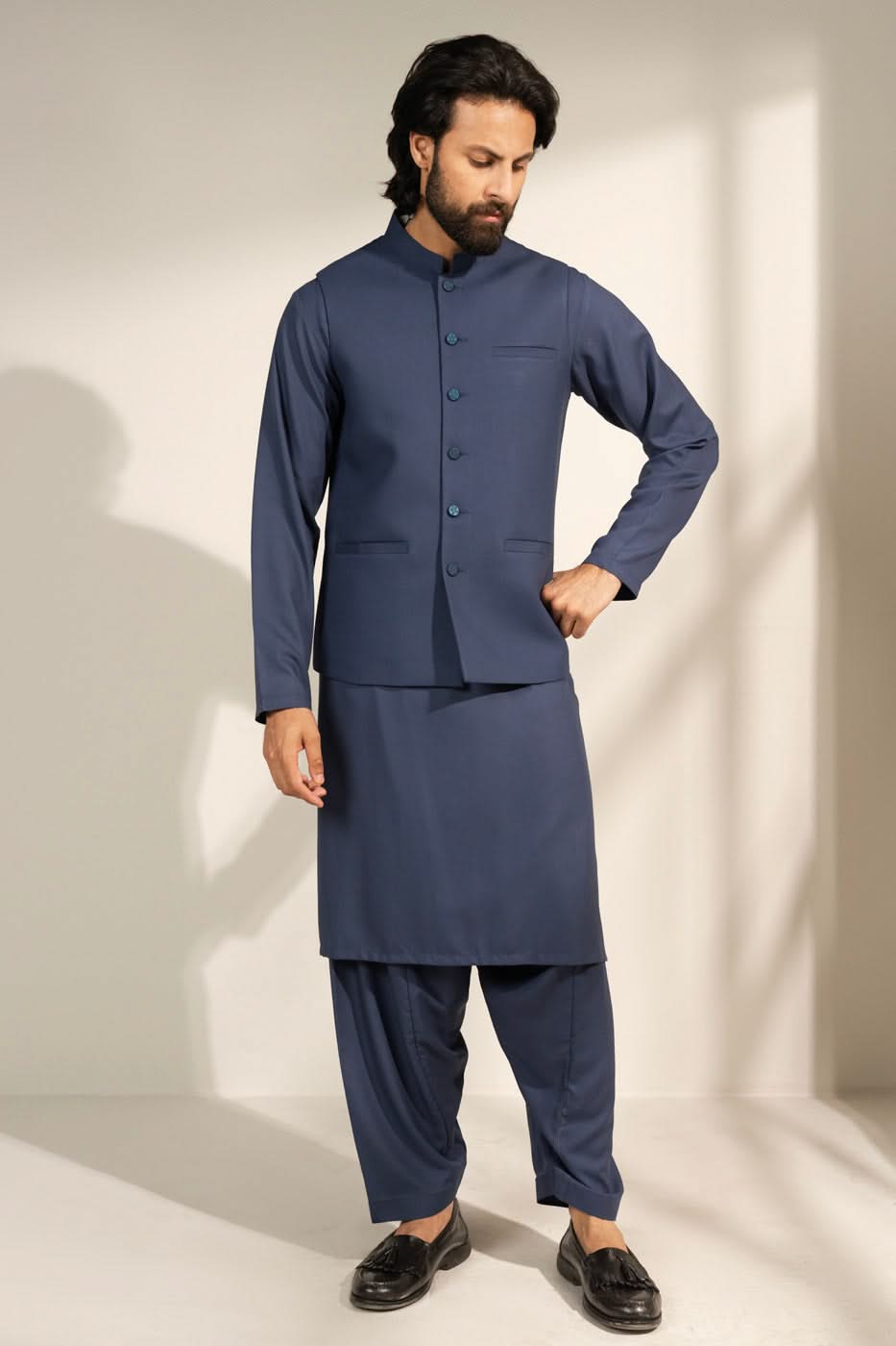 Space Blue Blended Fabric Waistcoat (3-Piece) - Image 1