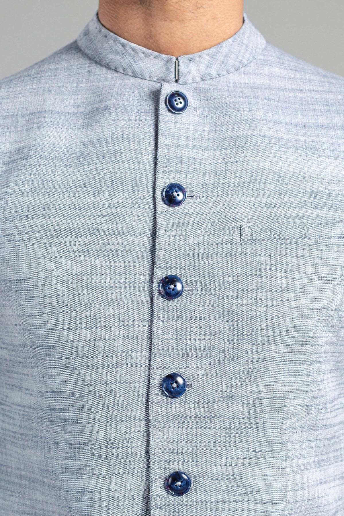 Sky Blue Cotton-Linen Waistcoat Kurta Set (3-Piece) - Image 1