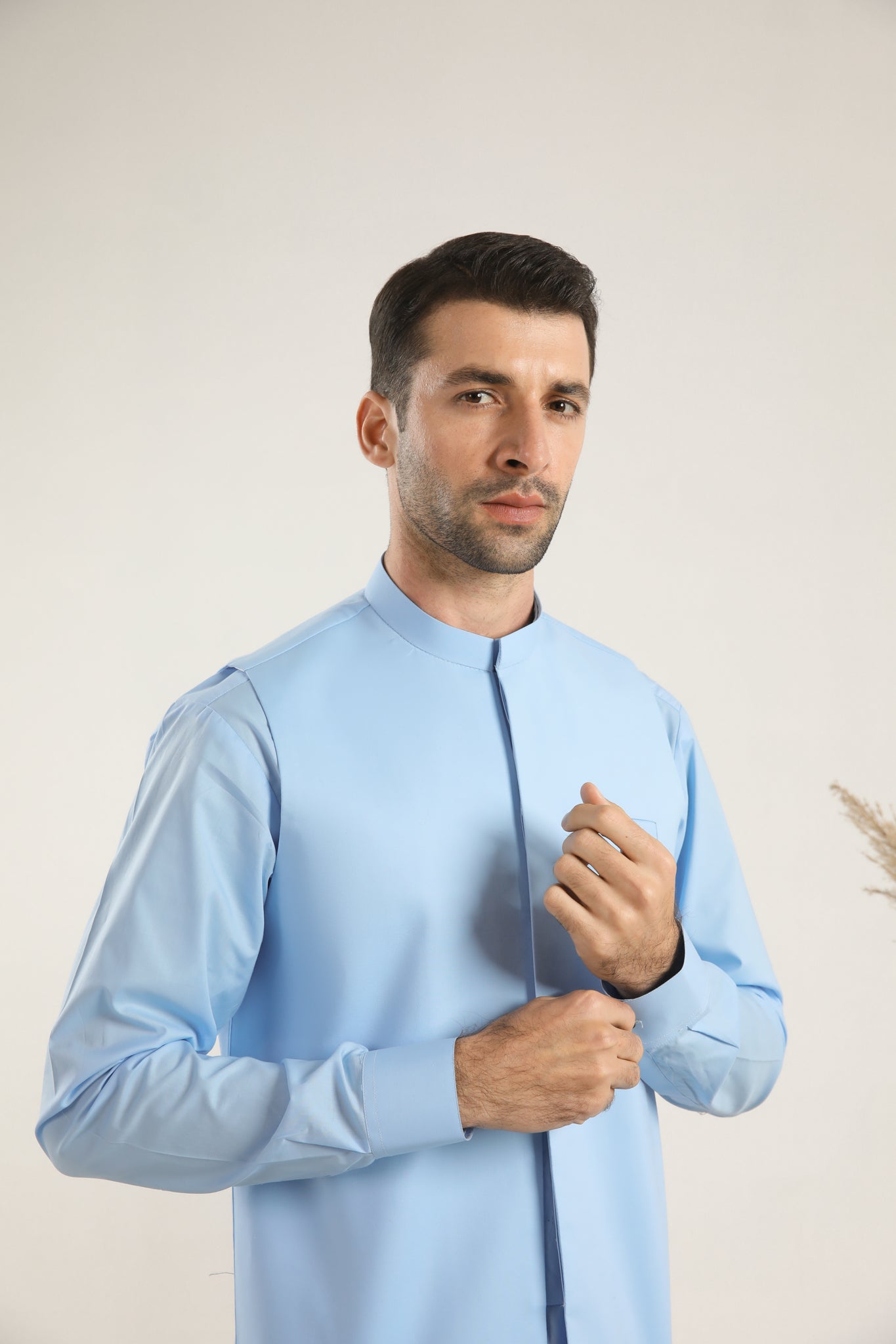 Sky Blue Cotton Waistcoat Kurta Set (3-Piece) - Image 2