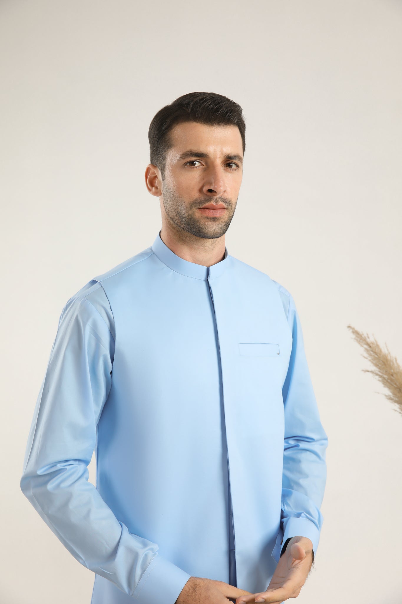 Sky Blue Cotton Waistcoat Kurta Shalwar (3-Piece) - Image 6