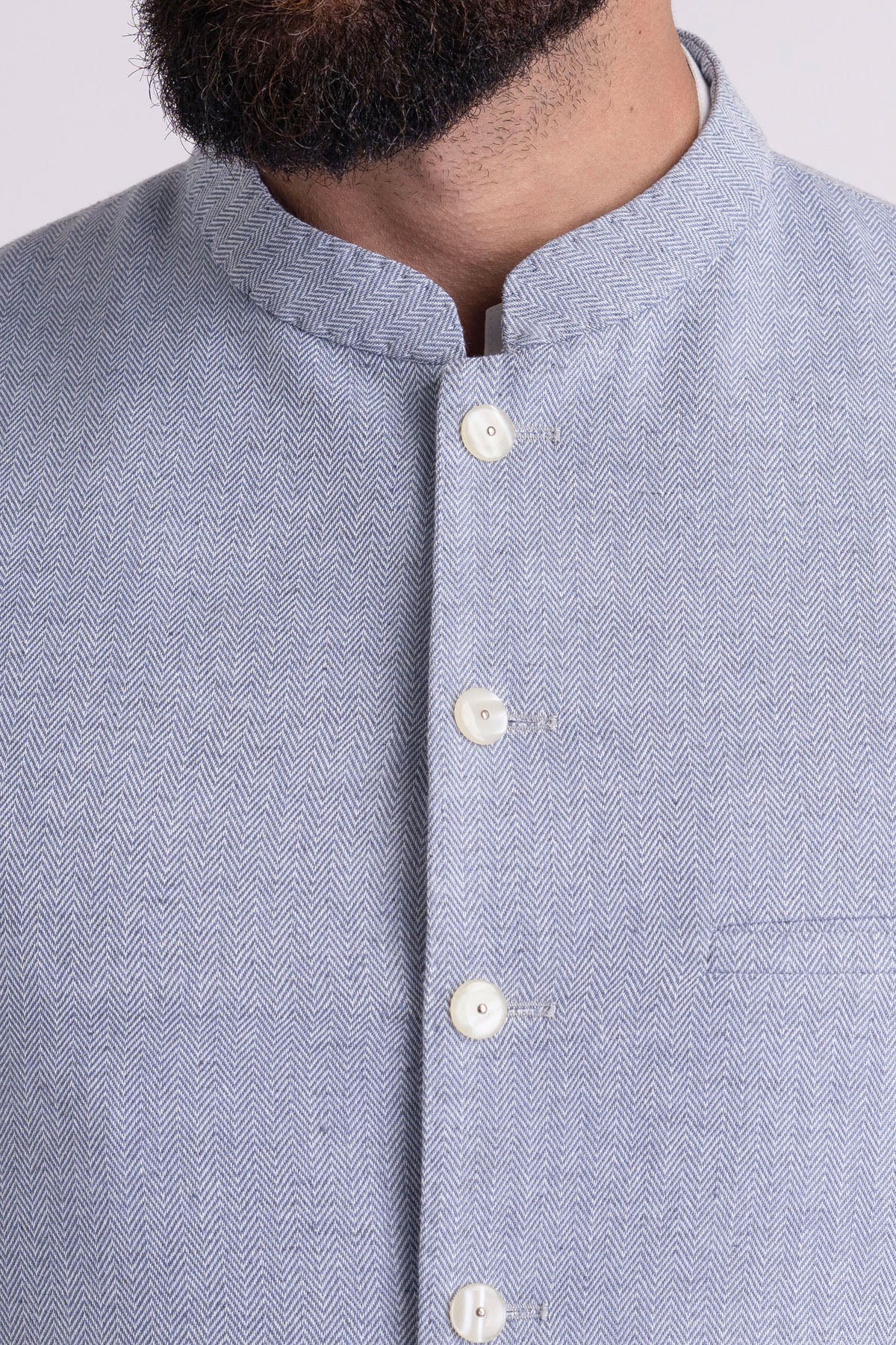 Sky Blue Cotton Waistcoat Kurta Set (3-Piece) - Image 2