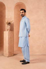 Azure Blue Luxury Cotton Waistcoat Kurta Set (3-Piece) - Image 5