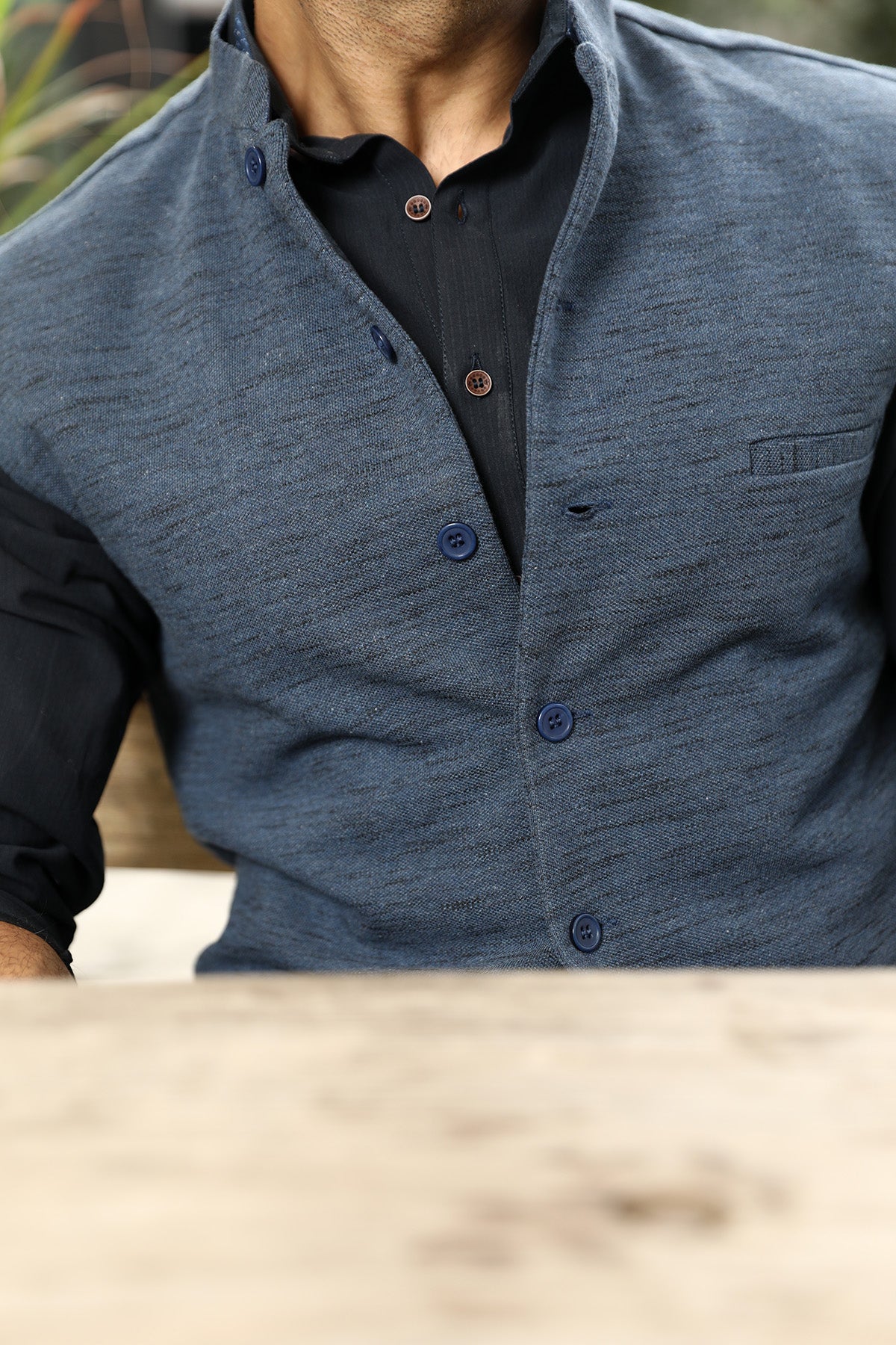 Slate Blue Textured Weave Waistcoat (1-Pc) - Image 2