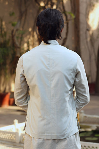 Sky Blue Karandi Waistcoat Kurta Set (3-Piece) - Image 3