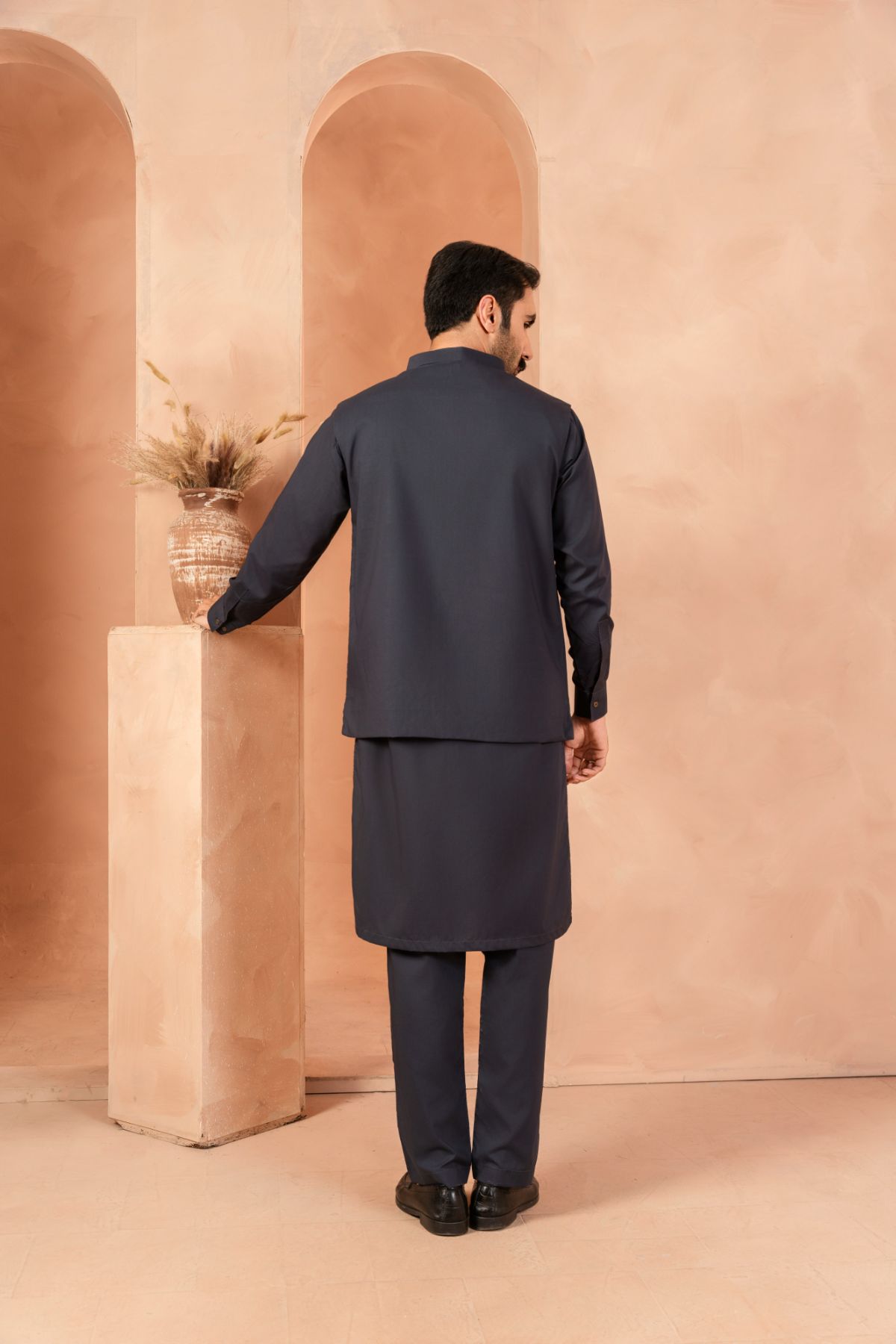 Twilight Blue Luxury Cotton Waistcoat Kurta Set (3-Piece) - Image 4