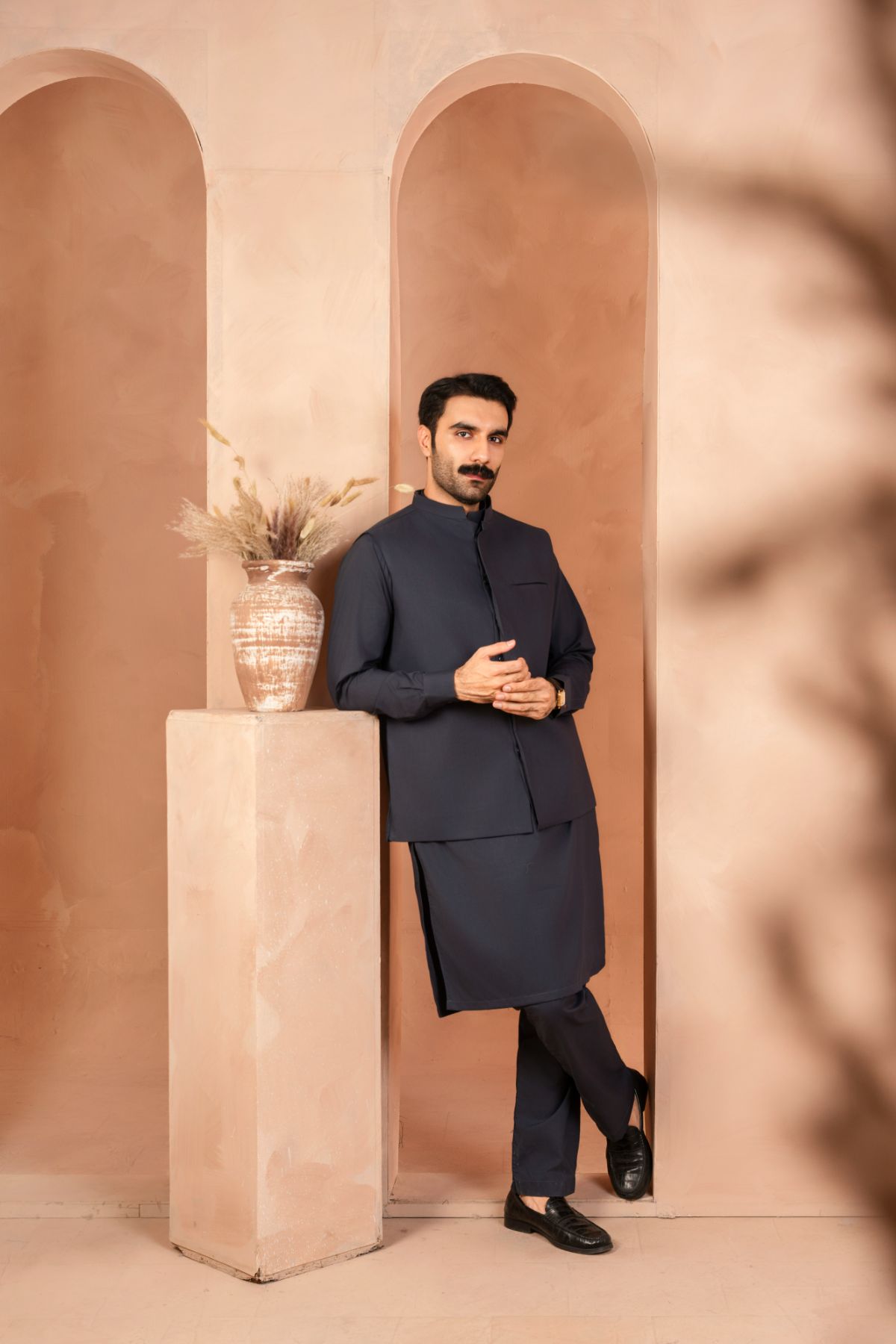 Twilight Blue Luxury Cotton Waistcoat Kurta Set (3-Piece) - Image 5