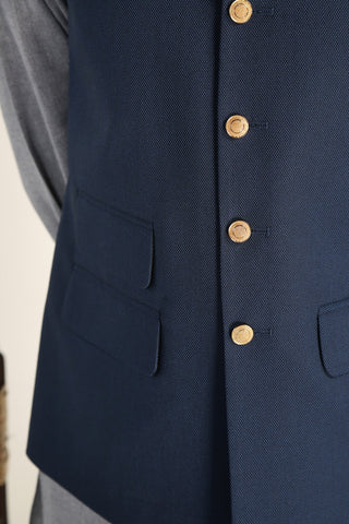 Deep Blue Textured Poly Reyan Waistcoat (3-Piece) - Image 3