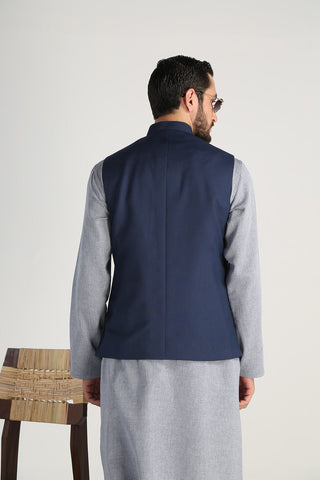 Deep Blue Textured Poly Reyan Waistcoat (3-Piece) - Image 8
