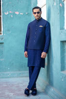 Royal Blue Embroidered Raw Silk Waistcoat (3-Piece) - Image 2