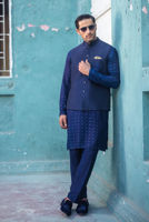 Royal Blue Embroidered Raw Silk Waistcoat (3-Piece) - Image 6