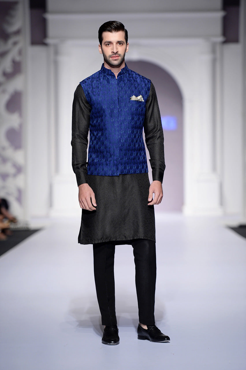 Deep Blue Raw Silk Waistcoat (3-Piece) - Image 1