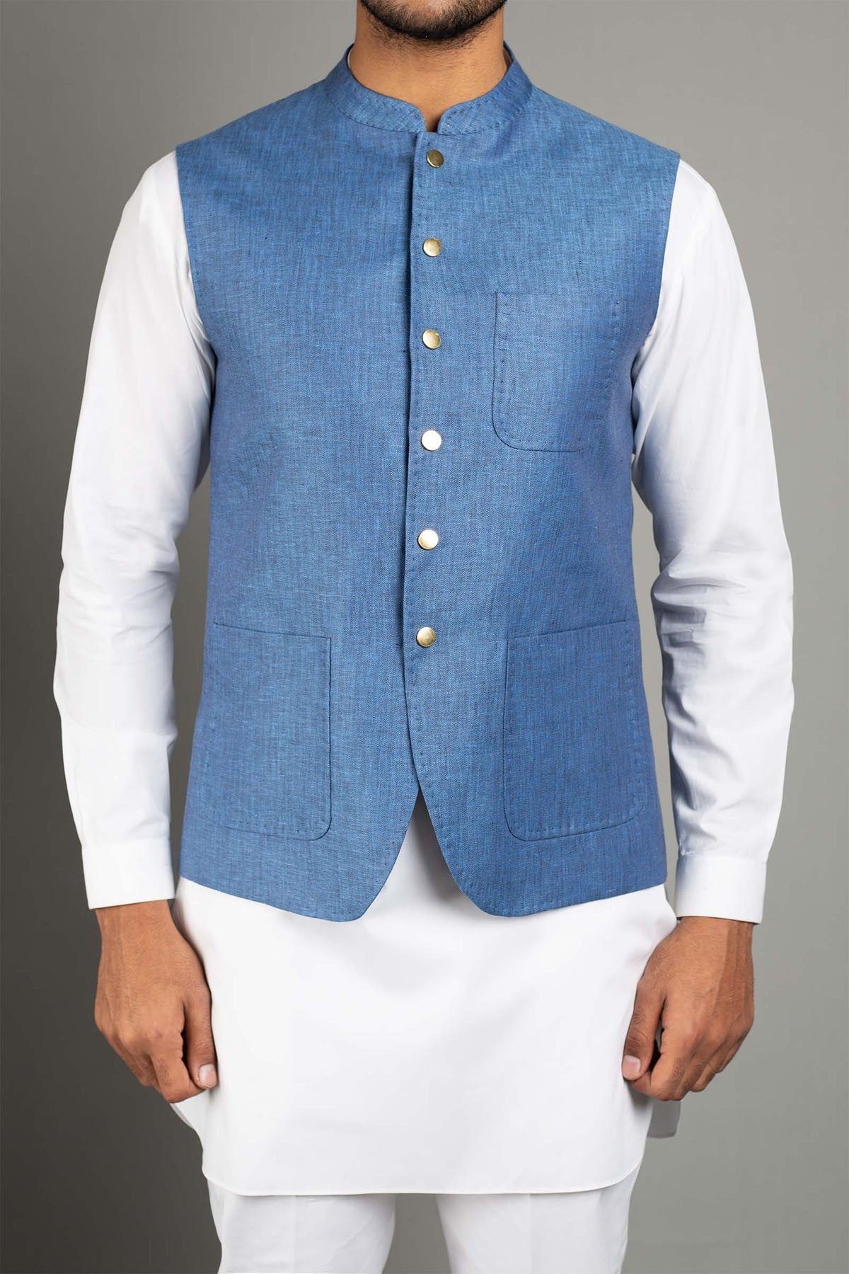 Blue Solbiati Linen Waistcoat (3-Piece) - Image 1
