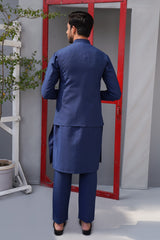 Denim Blue Suiting Waistcoat Kurta (3-Piece) - Image 3