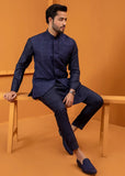 Deep Blue Embroidered Wash & Wear Waistcoat Kurta (3-Piece) - Image 5