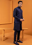 Deep Blue Embroidered Wash & Wear Waistcoat Kurta (3-Piece) - Image 6