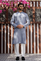 Light Blue Embroidered Linen Waistcoat (2-Piece) - Image 3