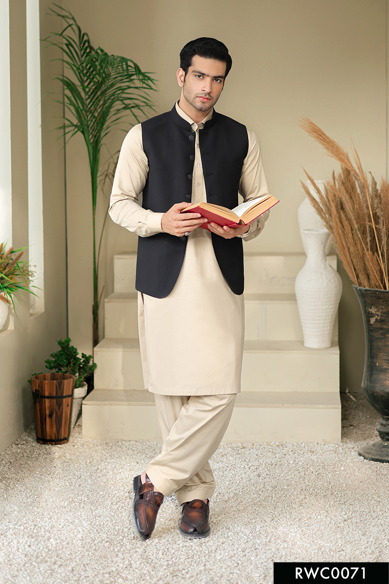 Dark Blue Hemstitched Suiting Waistcoat (3-Piece) - Image 1