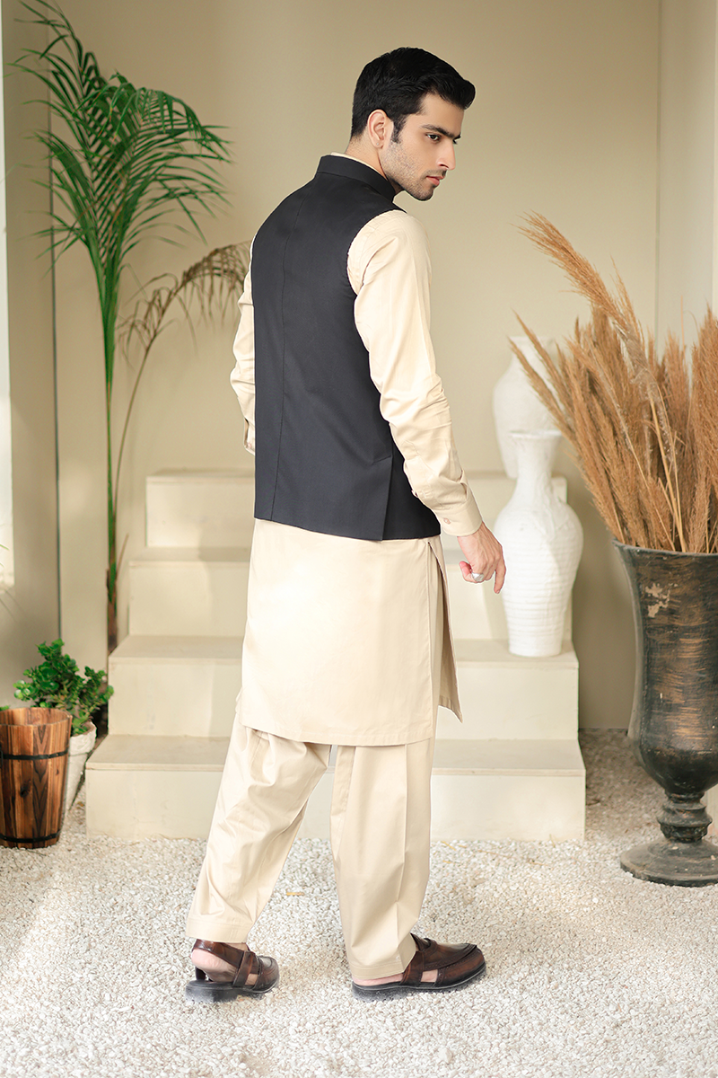 Dark Blue Hemstitched Suiting Waistcoat (3-Piece) - Image 2
