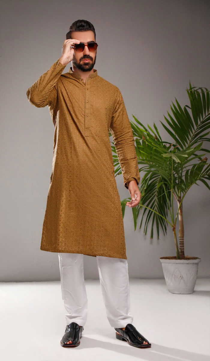 Soft Bronze Chikankari Silk-Blend Kurta (2-Piece) - Image 1