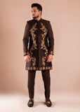 Brown Naqshi Dapka Silk Sherwani (2-Piece) - Image 2