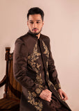 Brown Naqshi Dapka Silk Sherwani (2-Piece) - Image 3