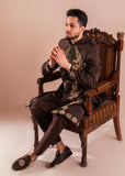 Brown Naqshi Dapka Silk Sherwani (2-Piece) - Image 4