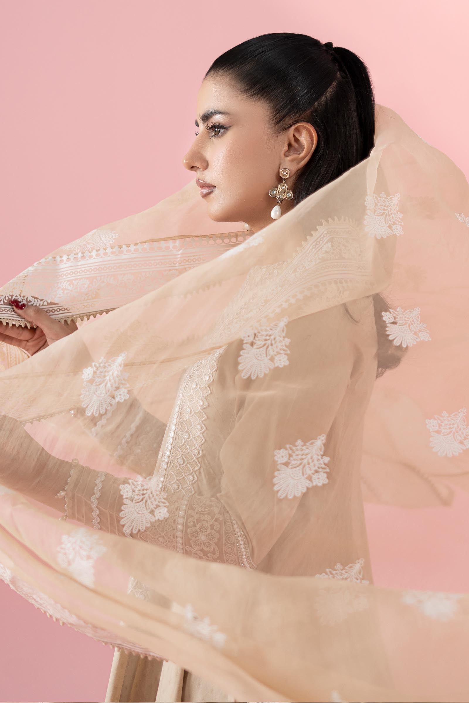 Coffee Embroidered Dobby Anarkali Dress (3-Piece) - Image 3