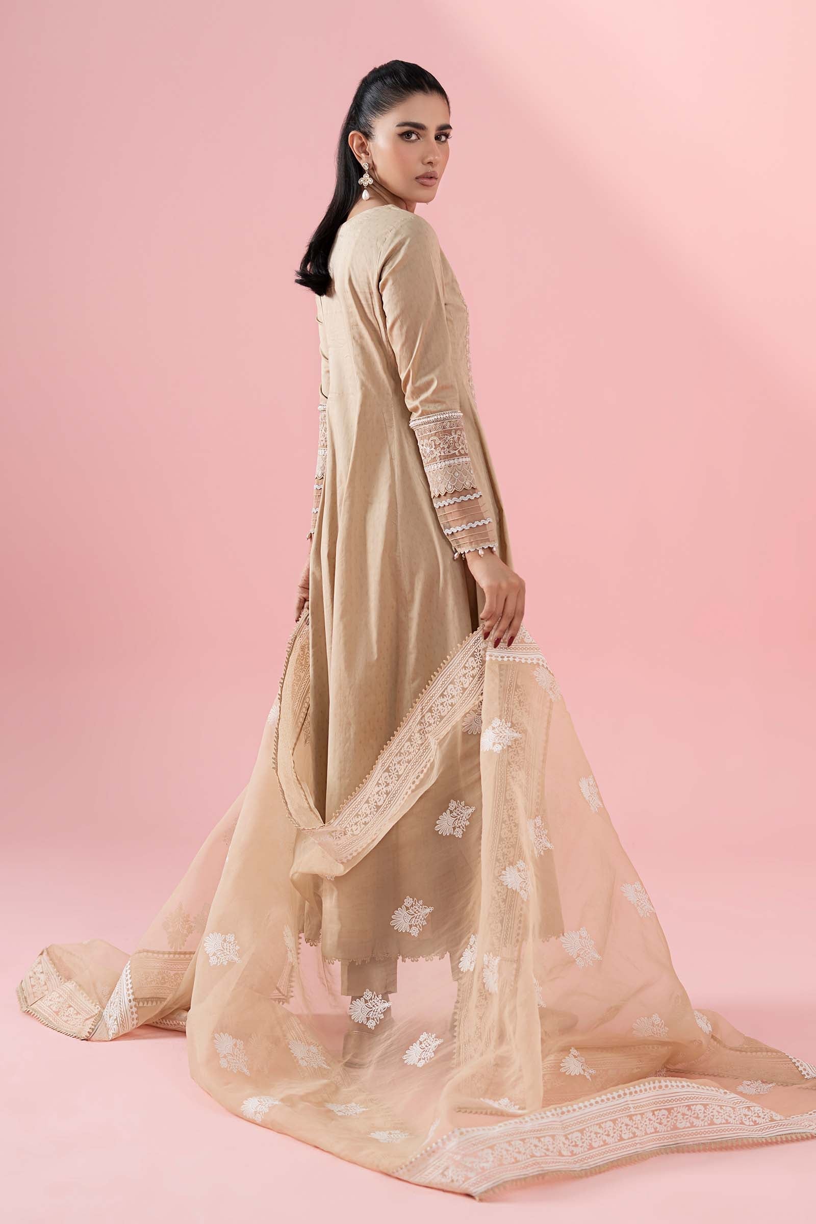 Coffee Embroidered Dobby Anarkali Dress (3-Piece) - Image 7