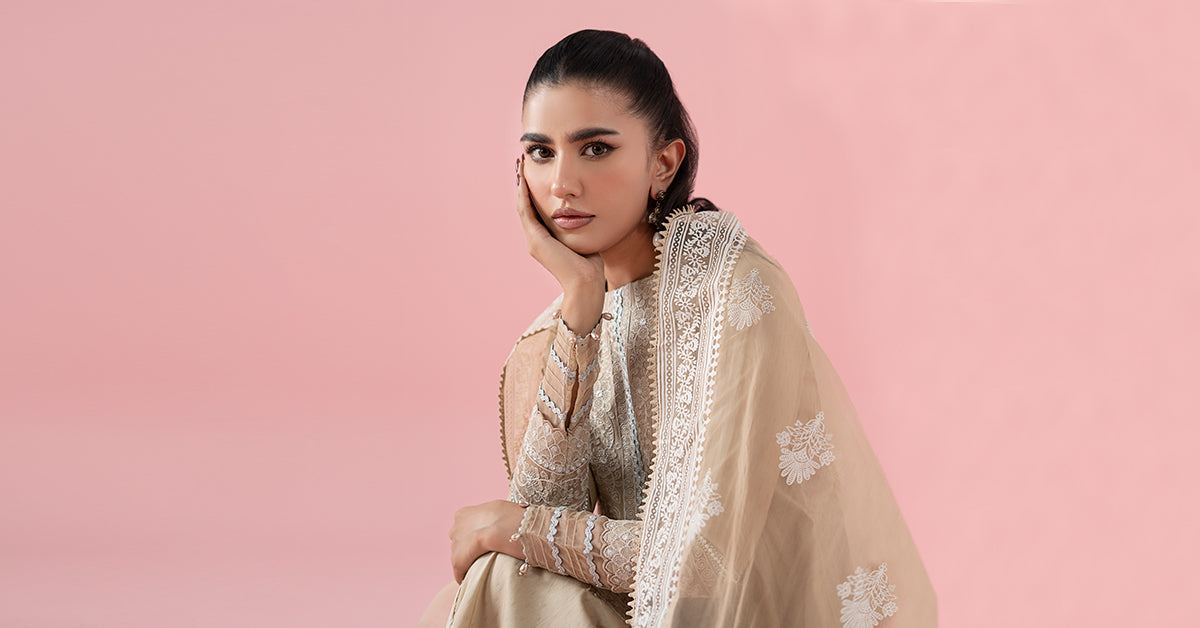 Coffee Embroidered Dobby Anarkali Dress (3-Piece) - Image 8