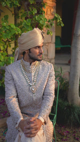 Coffee Embroidered Dupion Raw Silk Achkan (3-Piece) - Image 6