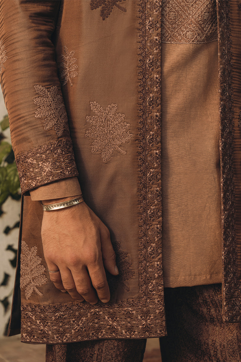 Russet Brown Dori Embroidered Silk-Blend Achkan Sherwani (3-Piece) - Image 5