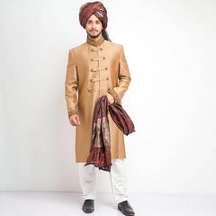 Caramel Zardozi Embroidered 120 Suiting Sherwani (3-Piece) - Image 2