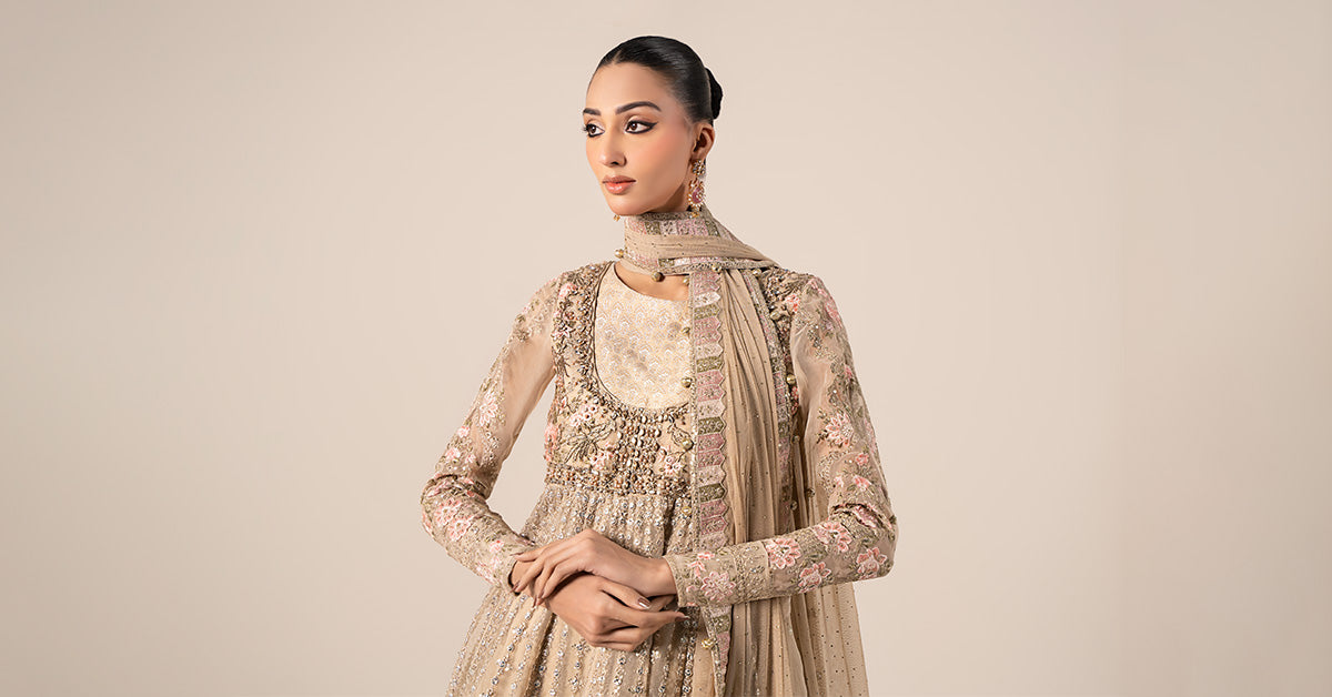 Coffee Embroidered Organza Anarkali Dress (3-Piece) - Image 8