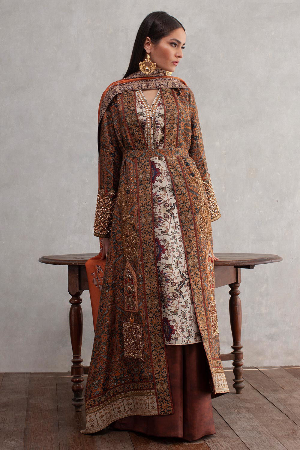 Pakistani Multi-Toned Zardozi Silk Front-Open Jacket (3-Piece) - Image 1