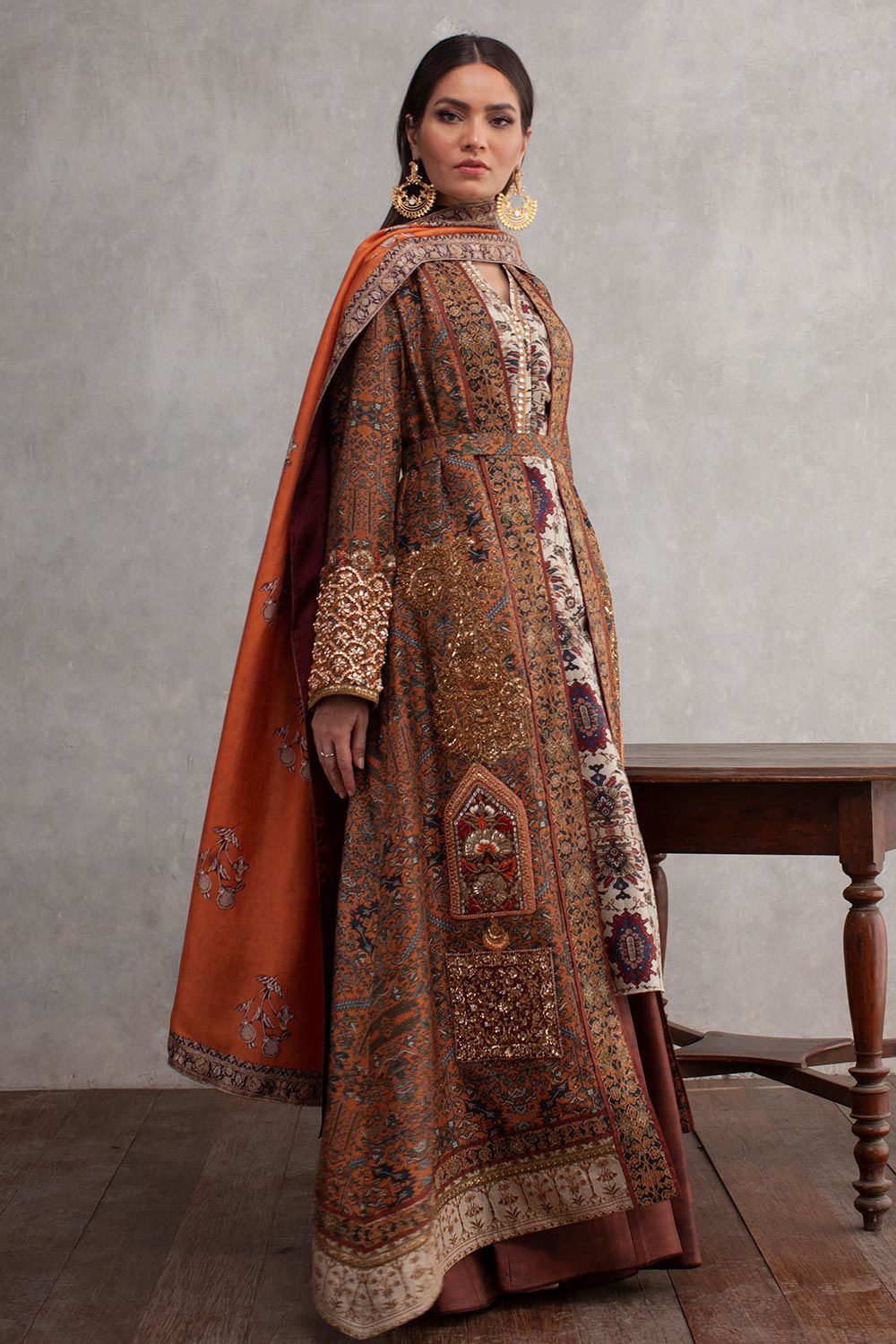 Pakistani Multi-Toned Zardozi Silk Front-Open Jacket (3-Piece) - Image 6