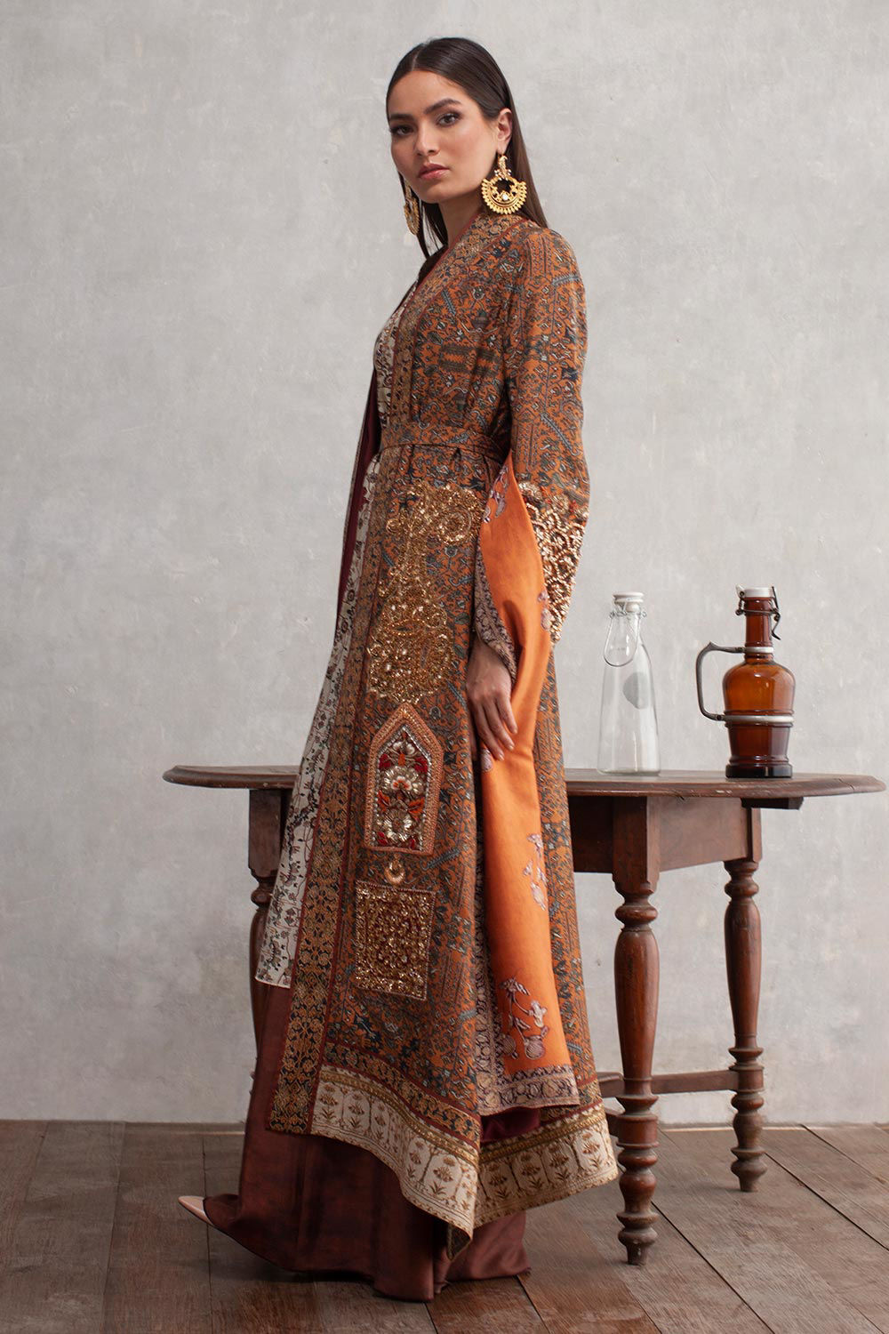 Pakistani Multi-Toned Zardozi Silk Front-Open Jacket (3-Piece) - Image 8