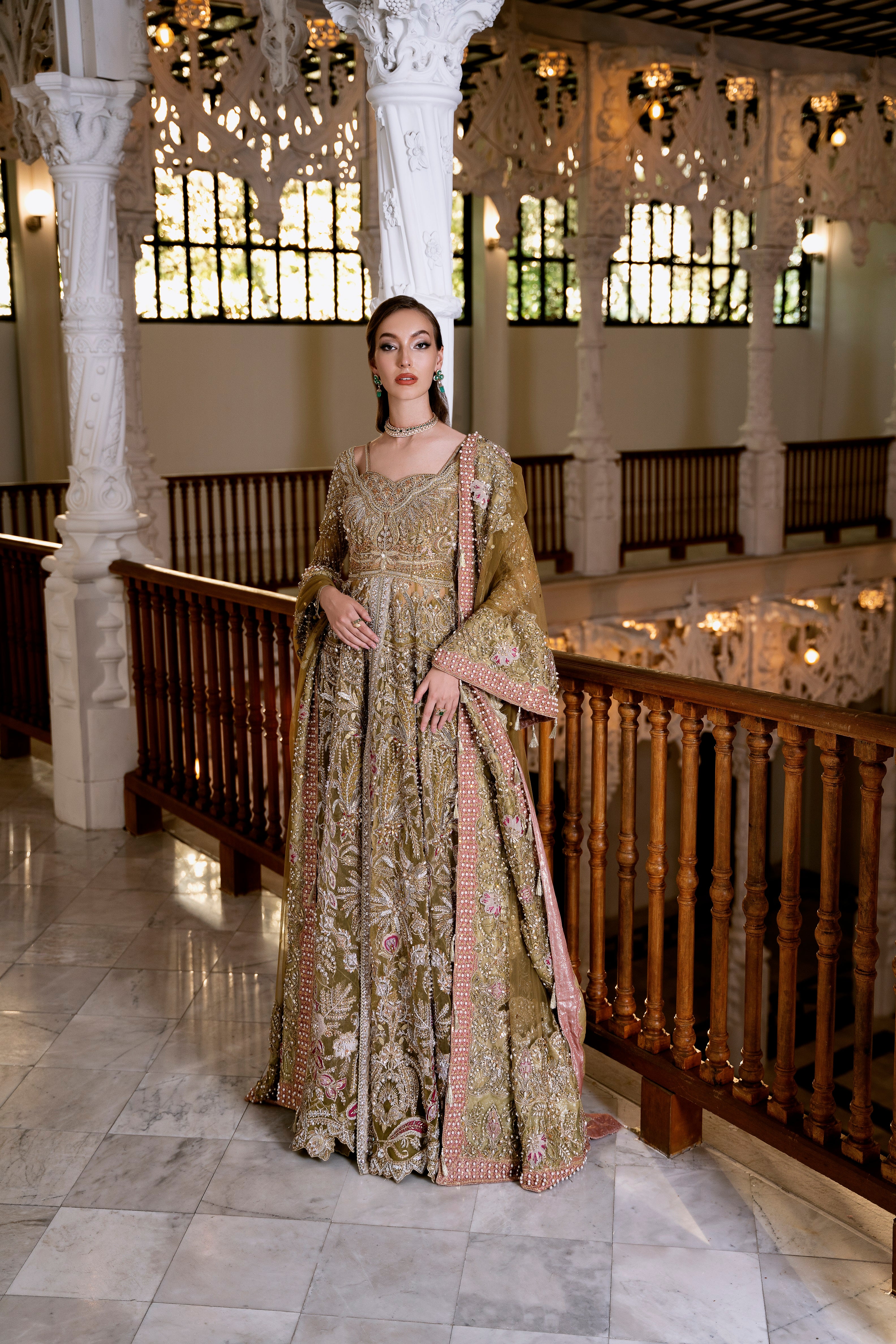 Hazelnut Embellished Net Bridal Gown (2-Piece) - Image 1