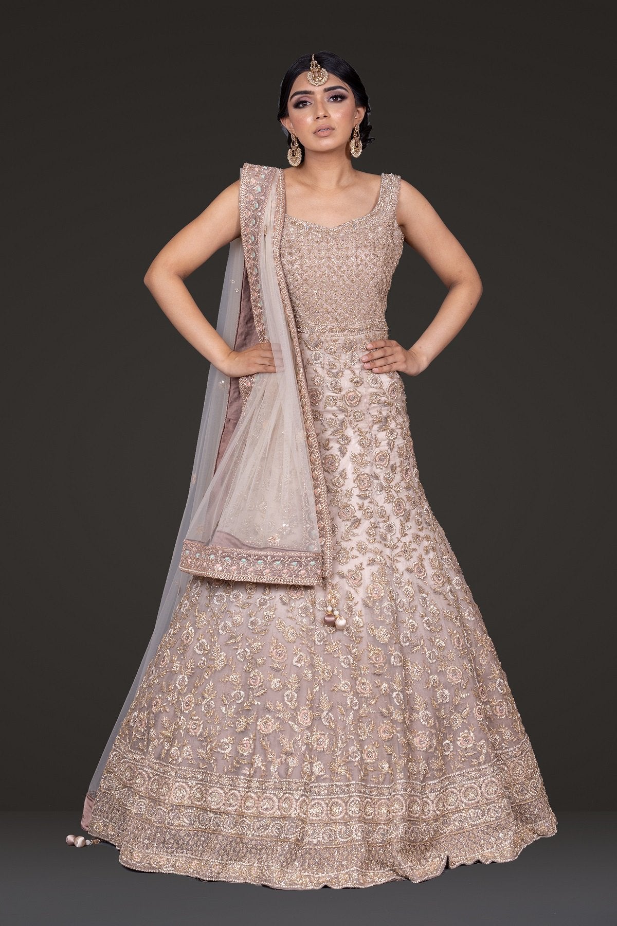 Indian Brown Ombre Embellished Organza Gown (2-Piece) - Image 1