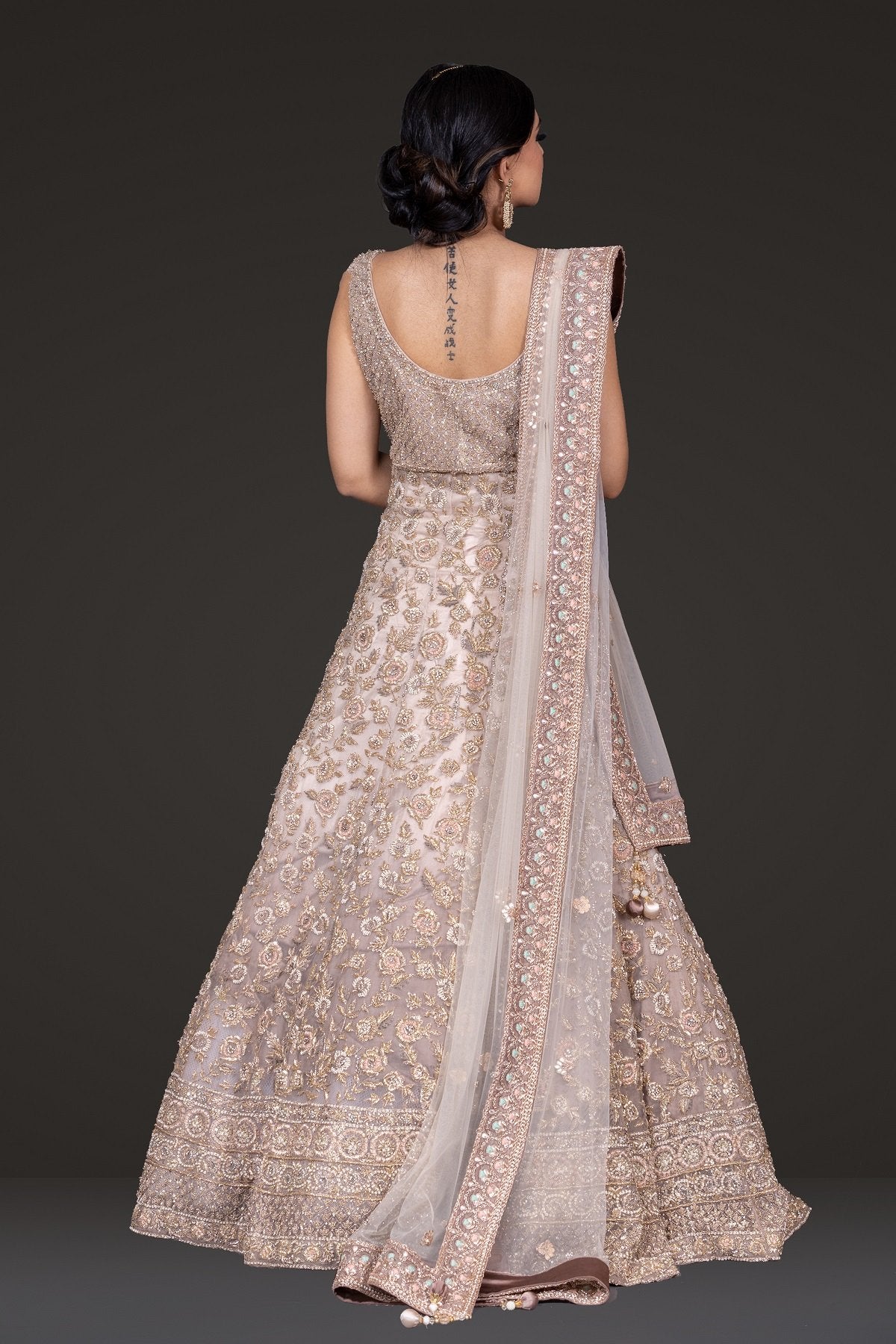 Indian Brown Ombre Embellished Organza Gown (2-Piece) - Image 2